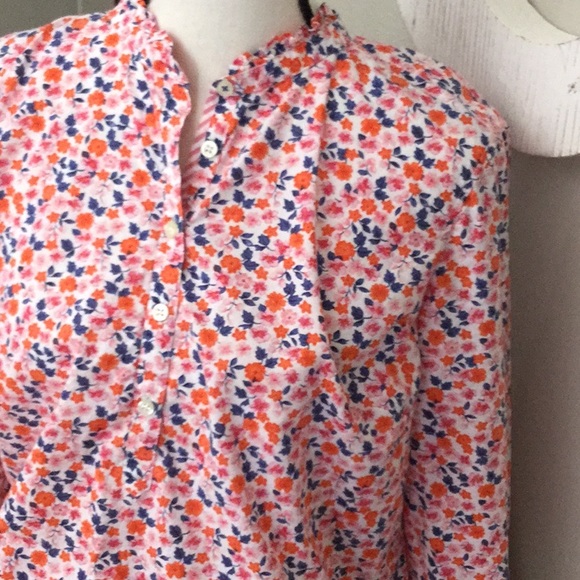 TALBOTS floral cotton spring top coral navy floral long sleeve - Picture 2 of 7